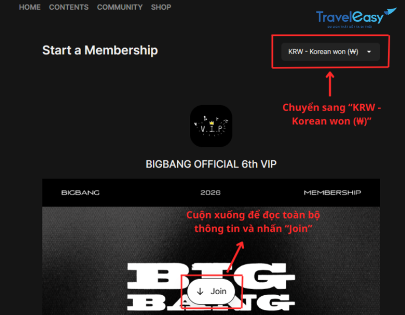 Hướng dẫn cách mua Membership BIGBANG - TravelEasy